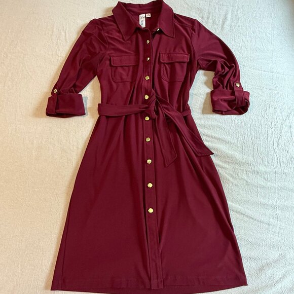 Emma & Michele Burgundy Button Down Utility Shirt Dress Size S